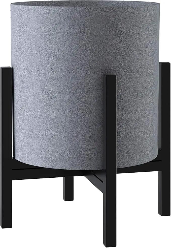 FaithLand Plant Pot 12 inch - Perfectly Fits Mid-Century Modern Plant Stand - Drainage Plug - Gray Planter Pot by GreenHaven Gardens