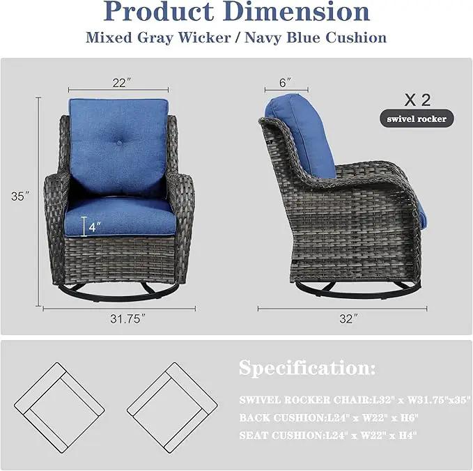 Outdoor Swivel Rcoker Patio Chairs - Outdoor Swivel Patio Chairs Set of 2 Wicker Chair Patio Furniture Sets with Covered Cushion for Porch Deck Balcony Garden, Blue by GreenHaven Gardens