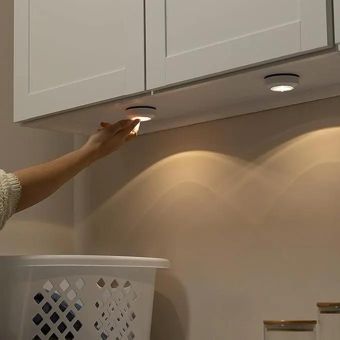 Amazon Basics LED Puck Lights, Battery Operated, 50 Lumens 2 Pack, Tap Light, Stick on Lights, Under Cabinet Lighting, Ideal for Kitchen Cabinets, Closets, Garage and More, White by GreenHaven Gardens