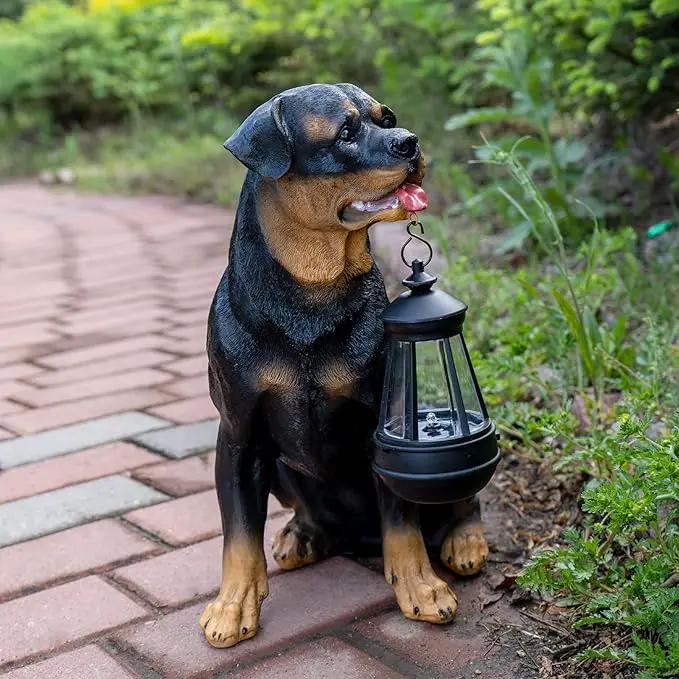 Notakia Resin Dog Rottweiler Statues and Sculptures with Solar Led Home Garden Decoration Windproof Lamp Outdoor Lighting Decor (Rottweiler &LED) by GreenHaven Gardens