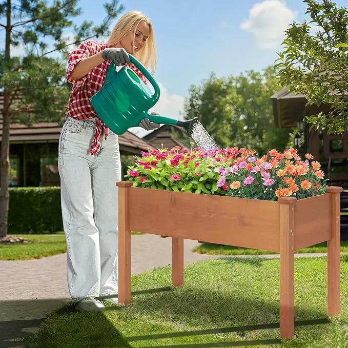 Giantex Raised Garden Bed, Elevated Wood Planter Box with Protective Liner and Drain Hole, Gardening Planter Raised Bed for Planting Vegetables Flowers Succulents Herbs, 49" Lx23 Wx30 H by GreenHaven Gardens
