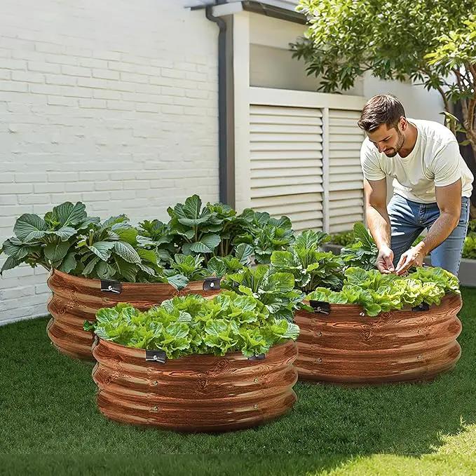 VEVOR 3 Pcs 2x2x1ft Round Galvanized Raised Garden Bed Kit, Outdoor Metal Raised Beds for Gardening Vegetables, Easy Assembly Garden Planter Box for Flowers Fruits with Open Base by GreenHaven Gardens