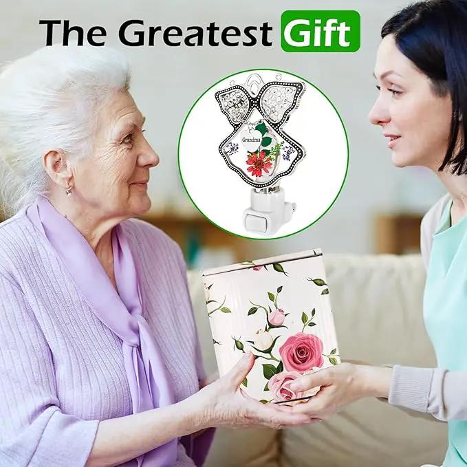 KY&BOSAM Night Light Grandma Stained Glass Angel Night Lights Plug Into Wall with Real Flower in Glass and Metal Charm Night Light for Nursery Bedroom Bathroom Accent Lite Elegant Home Decoration by GreenHaven Gardens