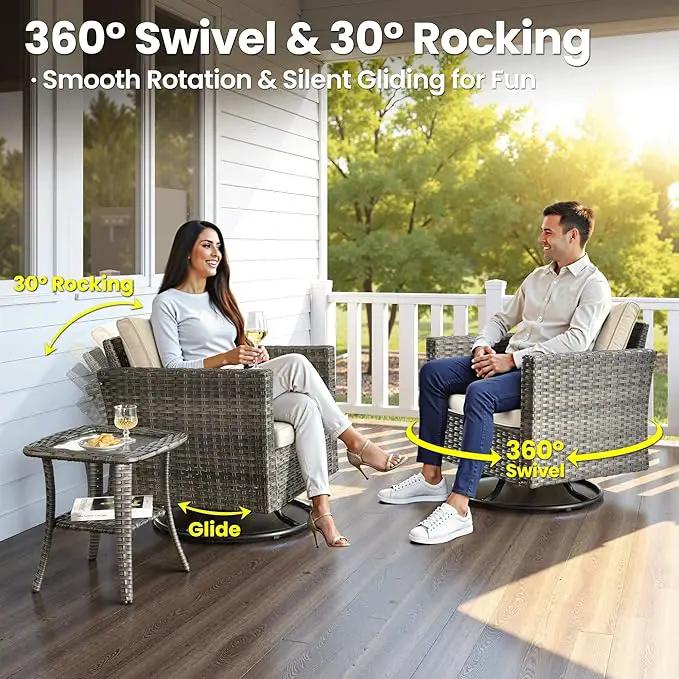 ovios 7 Pieces Patio Furniture Set with 42" Fire Pit Table, Outdoor Wicker Sofa with Swivel Chairs, All Weather High Back Rattan Couch Conversation Set, Beige by GreenHaven Gardens
