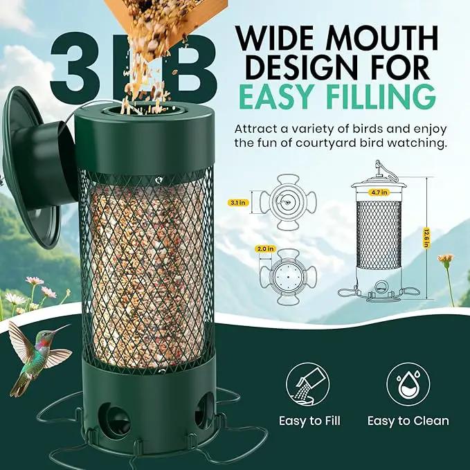 Metal Squirrel Proof Bird Feeders for Outdoors Hanging,Weight-Activated Large Capacity Feeder for Wild Finch, Cardinal,Blue Jay, Chickadee, Weatherproof and Durable 4 Perches,Green by GreenHaven Gardens