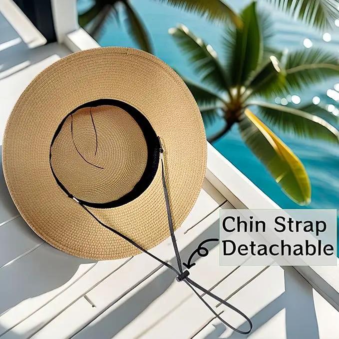 Beach Sun Straw Hats for Women, Summer Sun Protection Foldable Packable Wide Brim Hat by GreenHaven Gardens