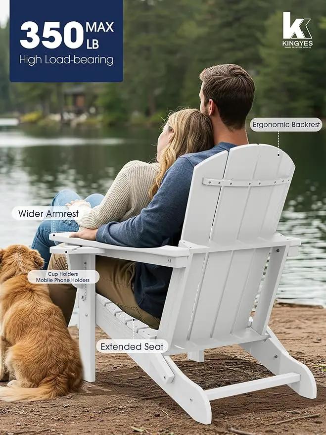 KINGYES Folding Adirondack Chair Set of 2, Dual Cup Holders & All-Weather HDPE, Wood-Like Patio Chair for Backyard, Camping, Pool & Fire Pit, White by GreenHaven Gardens