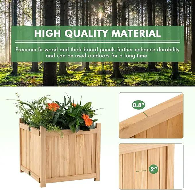 S AFSTAR Outdoor Wooden Planter Box, Folding Raised Garden Bed W/Drainage Hole, Patio Square Plant Container for Flowers, Vegetables, Fruits, Herbs, Collapsible Planting Box for Yard, 15" x 15" x 14" by GreenHaven Gardens