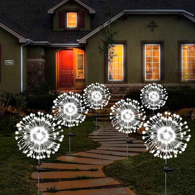 Solar Garden Lights Solar Firework Lights Outdoor Waterproof 4 Pack Solar Powered Art Stake Twinkle Lighting 180 LED Sparklers Solar Lights for Yard Pathway Patio Outside Party Decorations (White) by GreenHaven Gardens