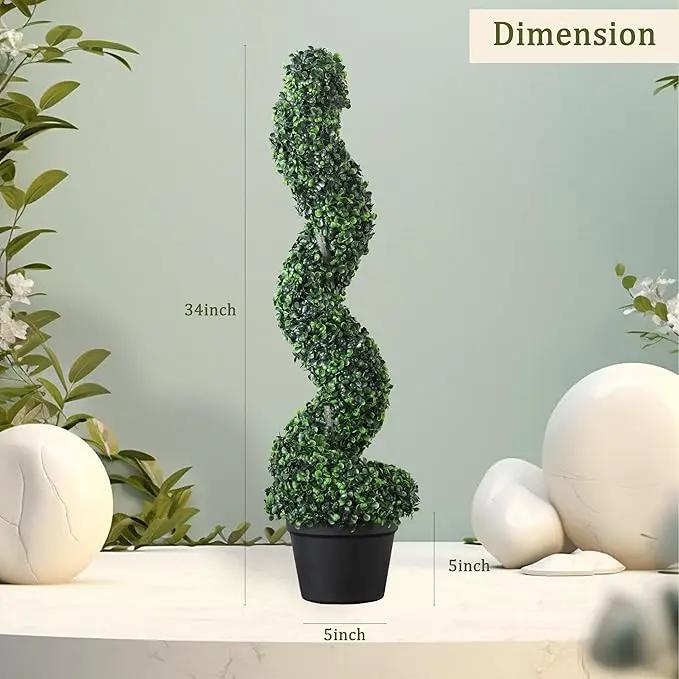 39 inchBoxwood Artificial Cedar Spiral Topiary Trees – Decorative Fake Greenery in Planter Pots for Front Porch, Outdoor Walkway, Entryway Decorating, Set of 2 by GreenHaven Gardens