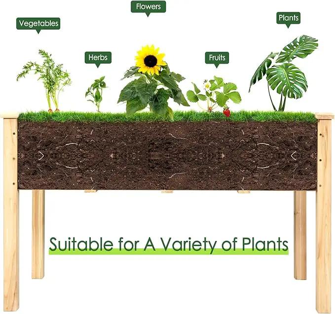 Giantex Raised Garden Bed Kit Elevated Planter Box for Vegetables Fruits Herb Grow, Heavy Duty Natural Cedar Wood Frame Gardening Planting Bed for Deck Patio Yard, 49.5"X23.5"X30.0" by GreenHaven Gardens
