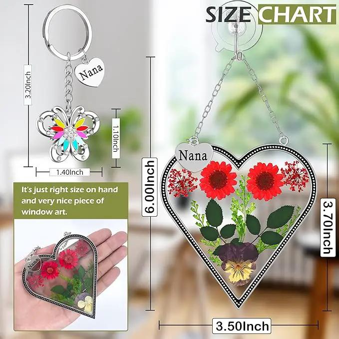 KY&BOSAM Heart Suncatcher Nana Gift for Nana Stain Glass Wind Chime for Window Pressed Flower Between Heart Glass Metal Engraved Charm Gift for Mother's Day Valentine's Birthday Thanksgiving Christmas by GreenHaven Gardens