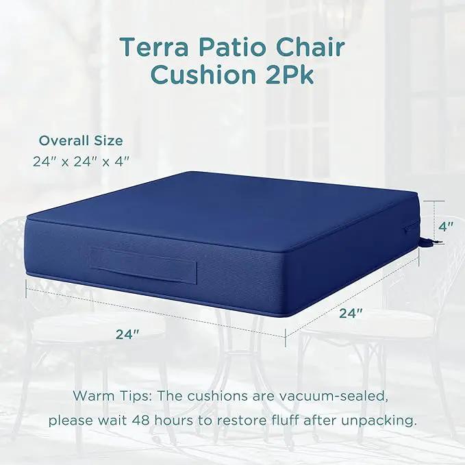 Codi Outdoor Cushions for Patio Furniture 24x24 Inch, Waterproof Chair Seat Cushion with Handles & Adjustable Straps, Fade Resistant - Set of 2, Navy Blue by GreenHaven Gardens