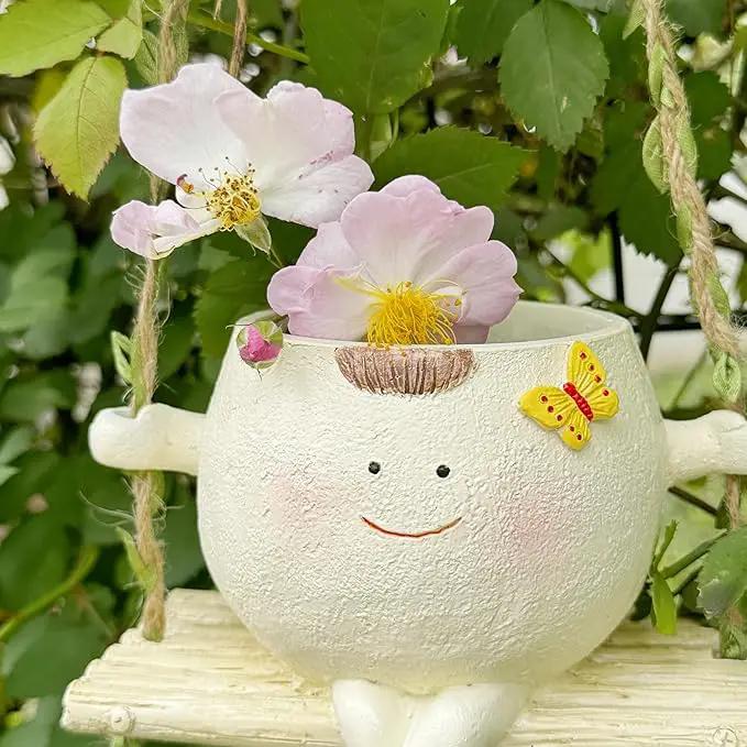 SUQ I OME Hanging Baby face Planter Pot with Butterfly Decorations,Indoor and Outdoor Resin Hanging Pot Decor by GreenHaven Gardens