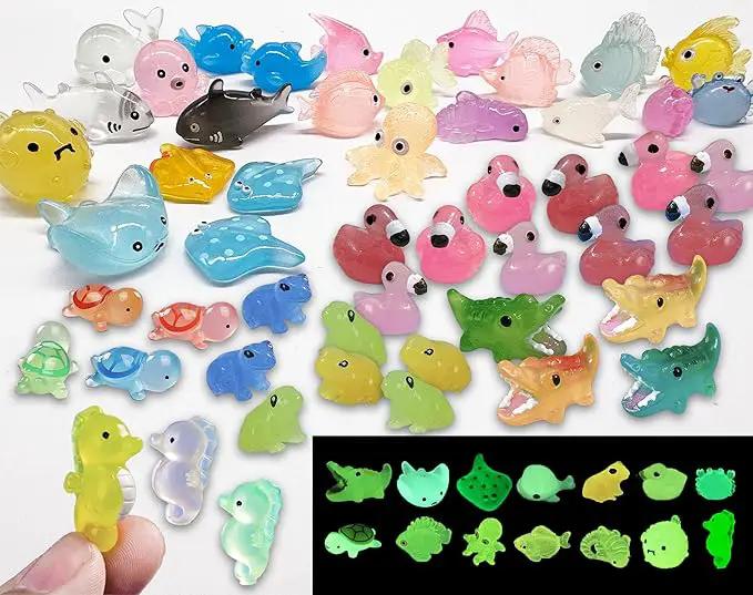 Luminous Mini Resin Ocean Animals 50Pcs Tiny Animals Tiny Turtle Octopus Seahorse Crocodile Dolphin Shark Frog Glow in The Dark for Garden Miniatures Accessories Landscape Aquarium Potted Decoration by GreenHaven Gardens