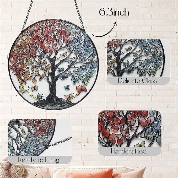 Tree of Life Garden Sun Catcher, Stained Glass Window Hanging, Suncatchers for Windows Hanging, for Friends, Family, and Women 6.31 * 6.31 by GreenHaven Gardens