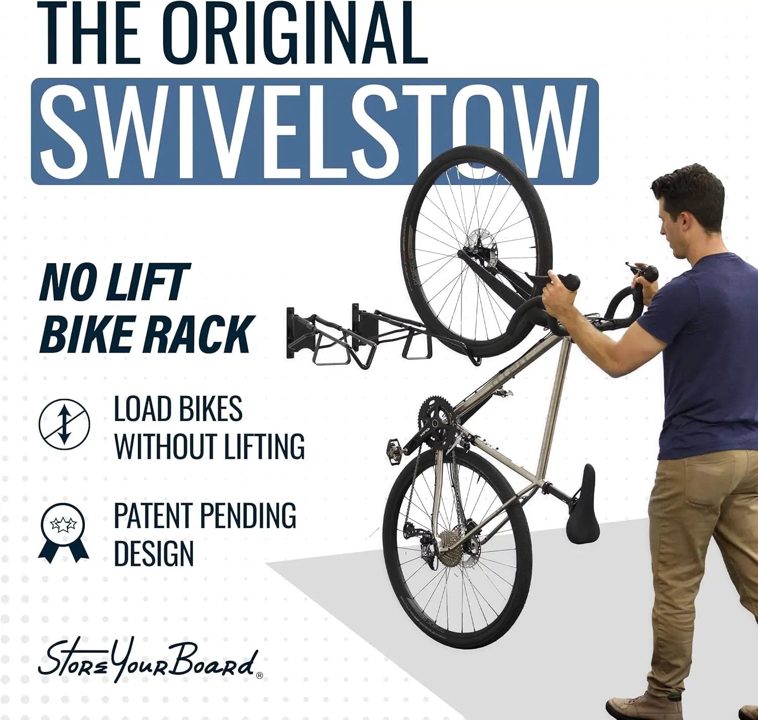 StoreYourBoard SwivelStow Bike Storage Rack 4 Pack, 2 MTB & 2 Road & Gravel Bike Wall Mounts, Heavy Duty Bike Hanger, No-Lift Bike Wall Mount for Garage Bike Storage, Holds 70 lbs, Patent-Pending by GreenHaven Gardens
