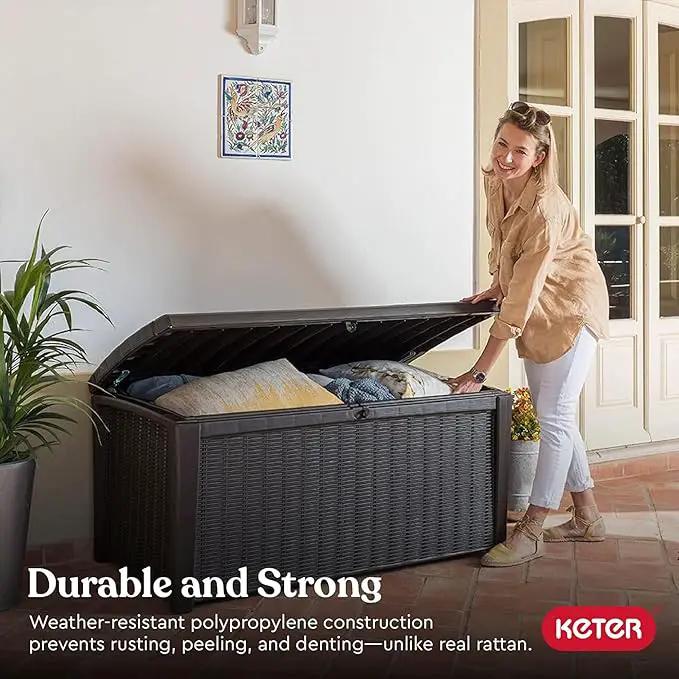 Keter Outdoor Storage Deck Box for Patio, Backyard & Garden, Borneo, 110 Gal, Grey - Lockable, Organizing, and Waterproof Plastic Container Bench by GreenHaven Gardens