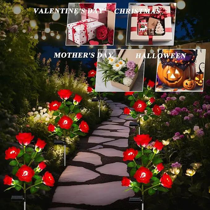 1 Pack Solar Garden Lights Outdoor, 7-Flower Rose Solar Lights for Yard, LED Solar Powered Stake Lights for Patio Pathway Lawn Fence Cemetery, Red by GreenHaven Gardens