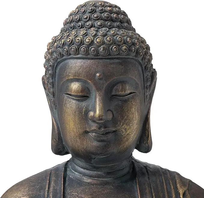 Glitzhome GH20384 22.75" Indoor Outdoor Sitting Meditating Buddha Zen Statue, 22.75 Inch Tall, Bronze by GreenHaven Gardens