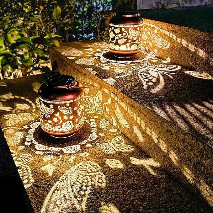 2 Pack Butterfly Outdoor Solar Hanging Lanterns Waterproof LED Solar Lights Metal Decorative Lanterns for Garden, Patio, Courtyard, Backyard, Yard Decor Unique Butterfly Gifts for Women Gardening by GreenHaven Gardens