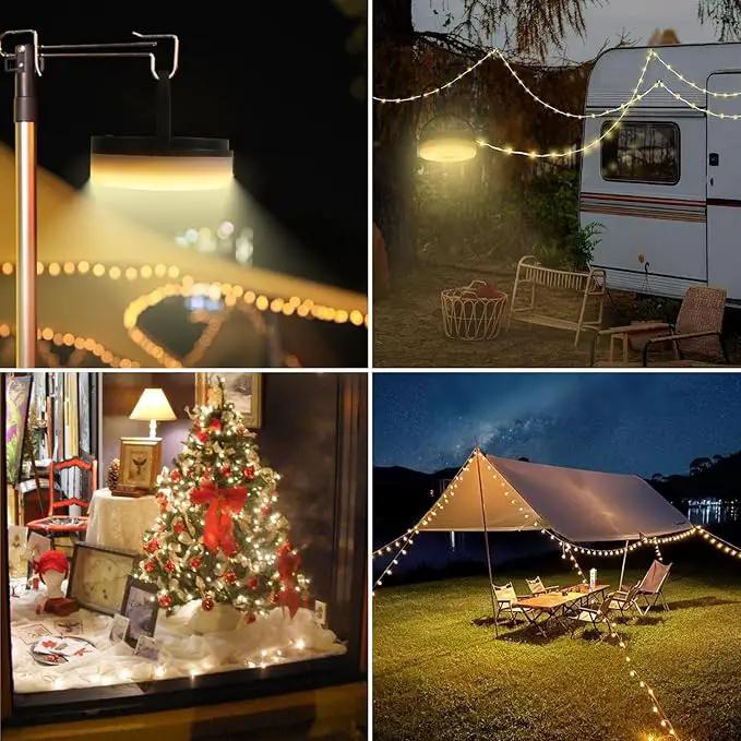 Solar Camping String Lights, 39.4FT Portable Waterproof Camping Light with 8 Lighting Modes, Solar Powered and USB Rechargeable Tent Lantern with Remote Control for Camping, Yard, Garden and Hiking by GreenHaven Gardens