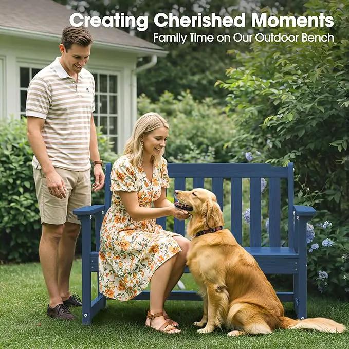 Ciokea 46" Heavy Duty Outdoor Bench, HDPE Weatherproof Garden Benches, Durable 2-Person Porch Benches with 660 Lbs, Waterproof Patio Bench for Outside Balcony Deck Backyard, Navy Blue by GreenHaven Gardens
