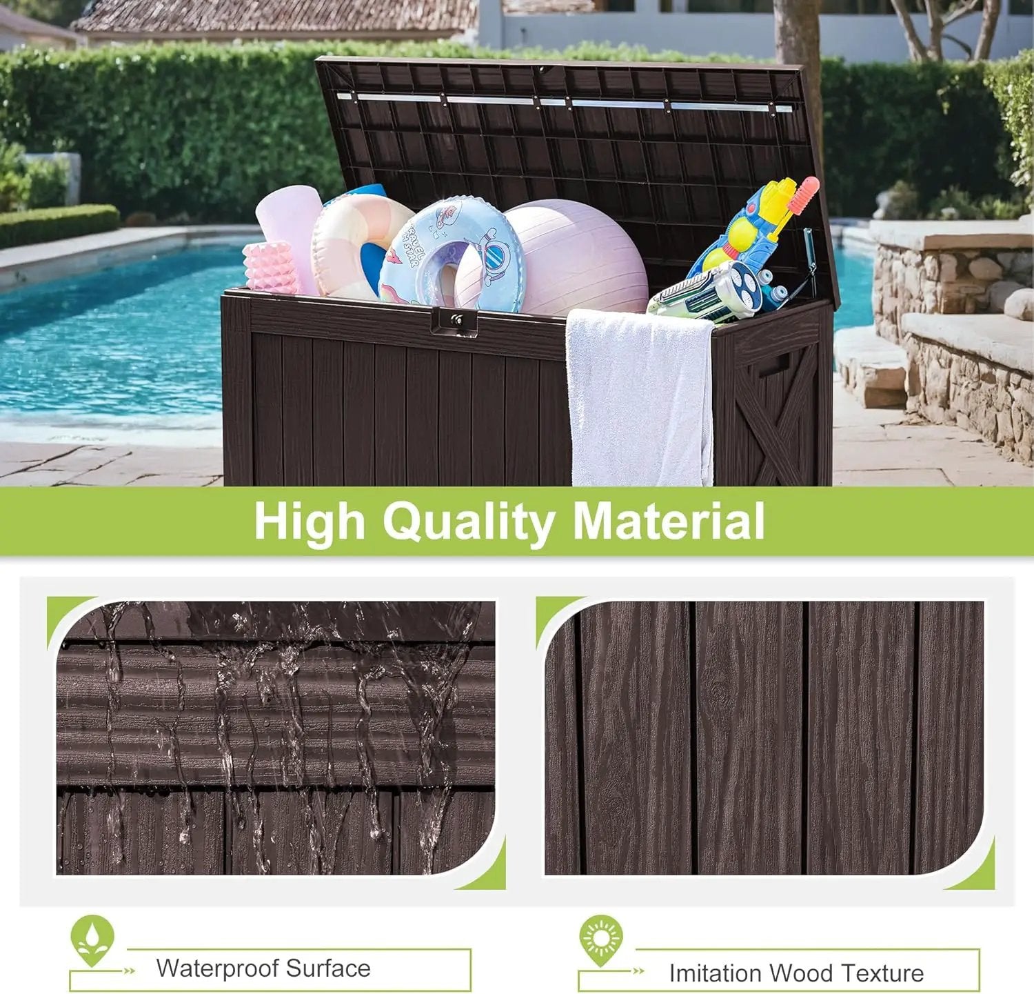 Greesum 120 Gallon Deck Box, Resin Outdoor Storage Container for Patio Furniture, Garden Tools, Pool Accessories, Weatherproof, Lockable, Brown by GreenHaven Gardens