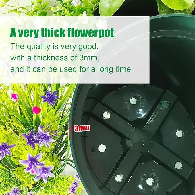 10 Pack Plastic Planter Pots, 10 Inch Thick Plant Pots with Multiple Drainage Holes, Pots for Plants Such as Herbs Strawberry and Flowers, Green Growing Planters for Outdoor Plants or Indoor (Green) by GreenHaven Gardens