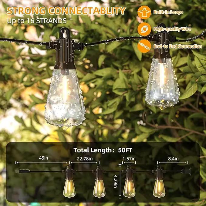 FOOMAN LED Outdoor String Lights, 50FT Outside Waterproof Patio Lights with 25+2 Shatterproof ST38 Edison Bulbs, 2700K Warm White Hanging Light, Dimmable Light for Backyard Garden Bistro Party by GreenHaven Gardens
