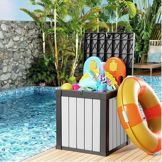 40 Gallon Resin Deck Box, Lockable Patio Outdoor Storage Box for Furniture, Garden Tools and Tools Storage, Waterproof Outside Storage Boxes - Black&White by GreenHaven Gardens