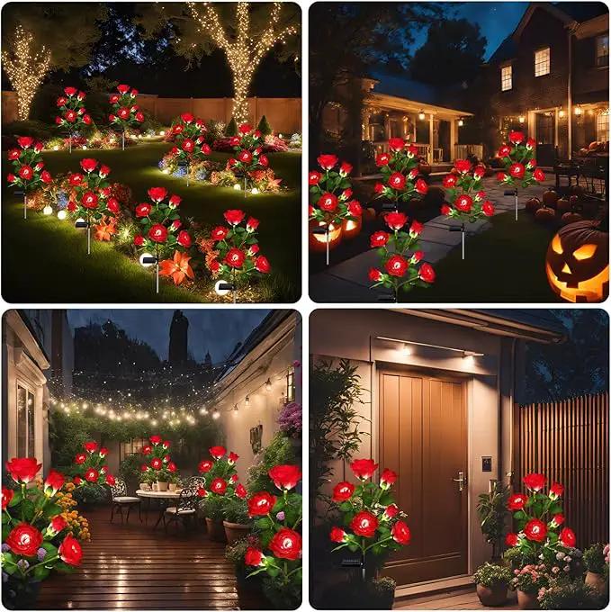 1 Pack Solar Garden Lights Outdoor, 7-Flower Rose Solar Lights for Yard, LED Solar Powered Stake Lights for Patio Pathway Lawn Fence Cemetery, Red by GreenHaven Gardens