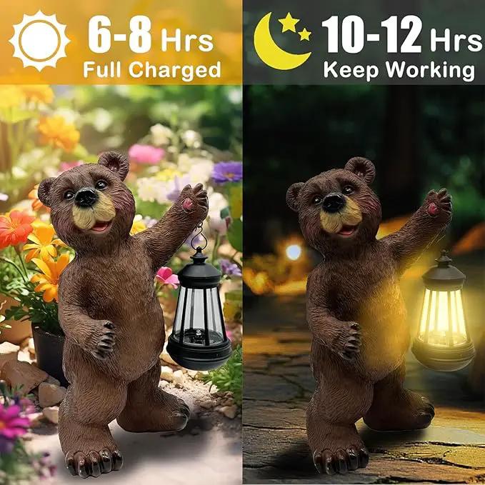 Solar Lantern Garden Statues Decor, Outdoor Bear Figurine Lights for Yard Patio Decoration - Unique Christmas Housewarming Gift for Grandma Wowen Mom Brown by GreenHaven Gardens