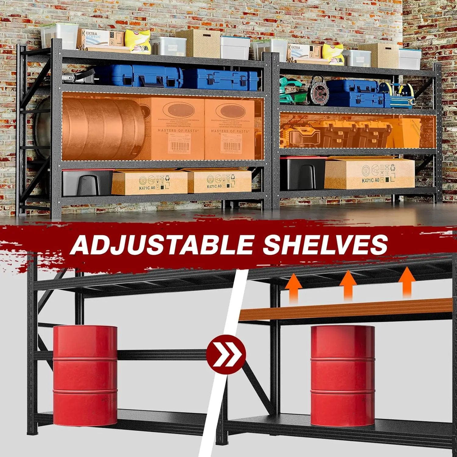 9000LBS Metal Steel Storage Shelves - 75" W Black 4 Tier Heavy Duty Rack Commercial Industrial Shelving with Adjustable Shelf for Basement Garage Warehouse - 75" W x 24" D x 70" H by GreenHaven Gardens