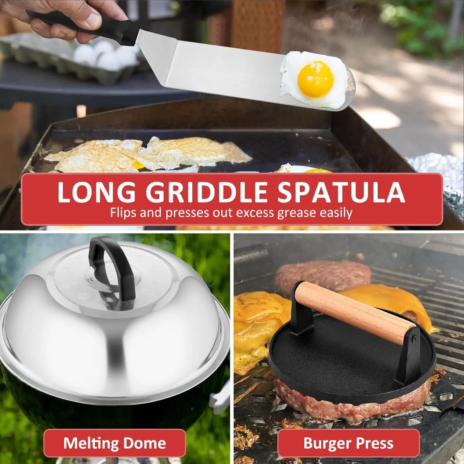 25Pcs Griddle Accessories Kit, Leonyo Flat Top Grill Accessories for Outdoor, Professional BBQ Griddle Tools Smash Burger Press Kit with Enlarged Spatulas Scraper, Basting Cover - PP Handle by GreenHaven Gardens