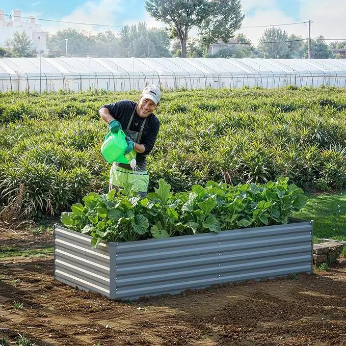 Raised Garden Bed 6x3x1.5FT - Galvanized Steel Planter for Outdoor Vegetables, Flowers, and Herbs - Tall Deep Root Box Kit with Gloves and 2 Compost Bags - Stylish Gray Design by GreenHaven Gardens