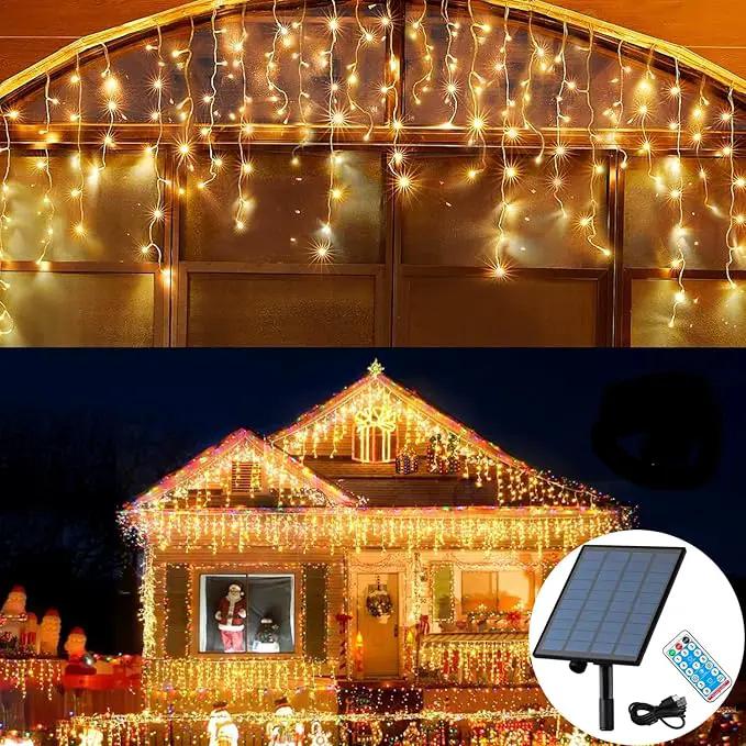 Solar Christmas Lights Outdoor Waterproof Christmas Decorations Curtain Lights 320LED 29.5ft 60 Drops, Solar Powered Rechargeable Fairy Lights for Party, Wedding, Home Decorations(WarmWhite) by GreenHaven Gardens