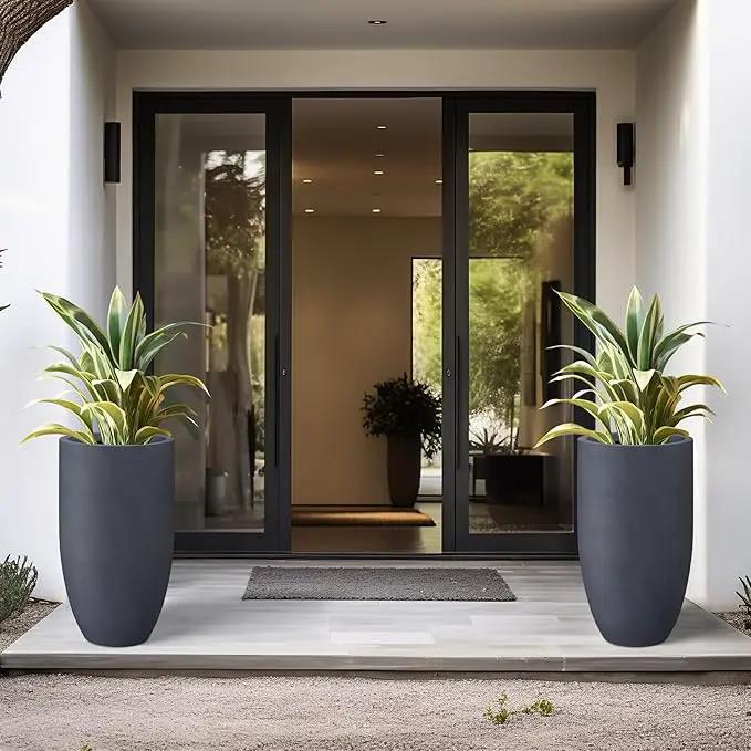 Kante 24 Inch Tall Round Concrete Planter, 2 Pack Large Indoor Outdoor Plant Pots with Drainage Hole and Rubber Plug, Modern Decorative Garden Pots for Home Patio Porch, Charcoal by GreenHaven Gardens