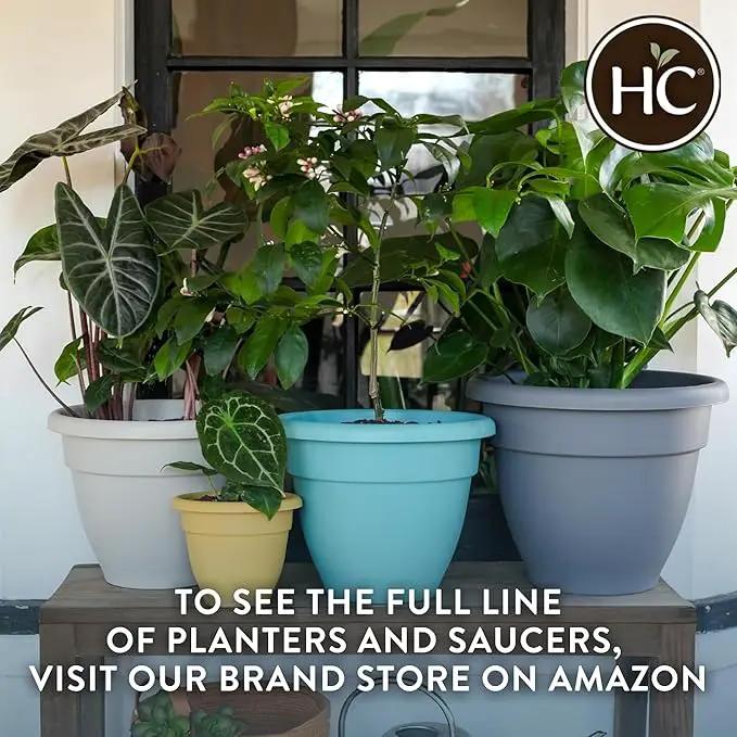 The HC Companies Caribbean Planter Pot - Outdoor & Indoor Plant Pot with Drainage Hole & Plug - Rolled Rim Plastic Pots for Plants & Flowers - Decorative Plant Pot (14" Honey, Pack of 2) by GreenHaven Gardens