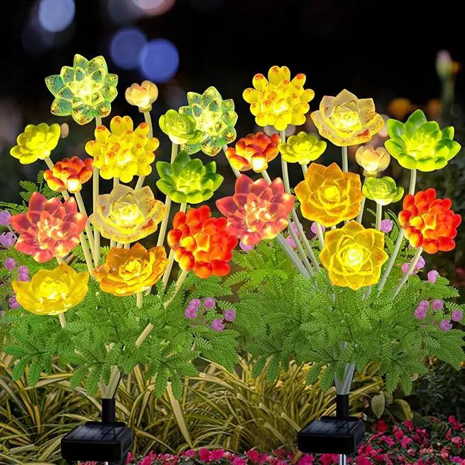 Kohlrabi Solar Garden Lights Outdoor, 2 Pack Upgraded Succulent Solar Lights, Mothers Day Gifts for Woman Mom Grandmom, Succulent Plant Yard Decor Waterproof for Lawn Patio Pathway by GreenHaven Gardens