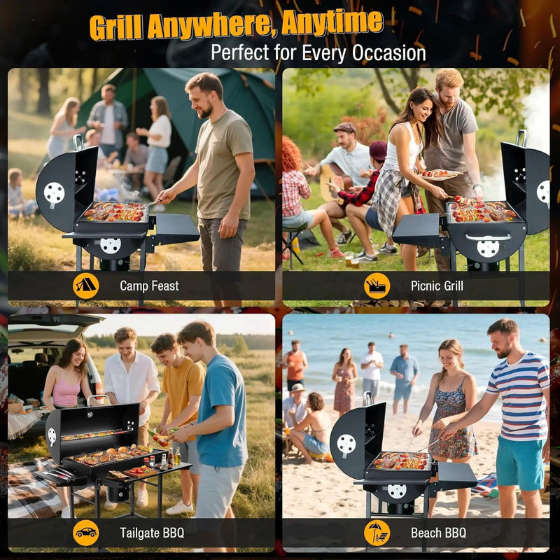 Charcoal BBQ Grills Outdoor: Spacious Barrel Barbecue Grill with Side Front Table - Premium BBQ Smoker Combo for Backyard Cooking Patio Grilling Tailgating Party Camping Picnic by GreenHaven Gardens