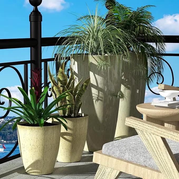QCQHDU Plant Pots Set of 2 Pack,10 Inch Plant Pot for Indoor and Outdoor Plants with Drainage Hole,Flower Pots Modern Decorative Planter for Garden Plants (Beige) by GreenHaven Gardens