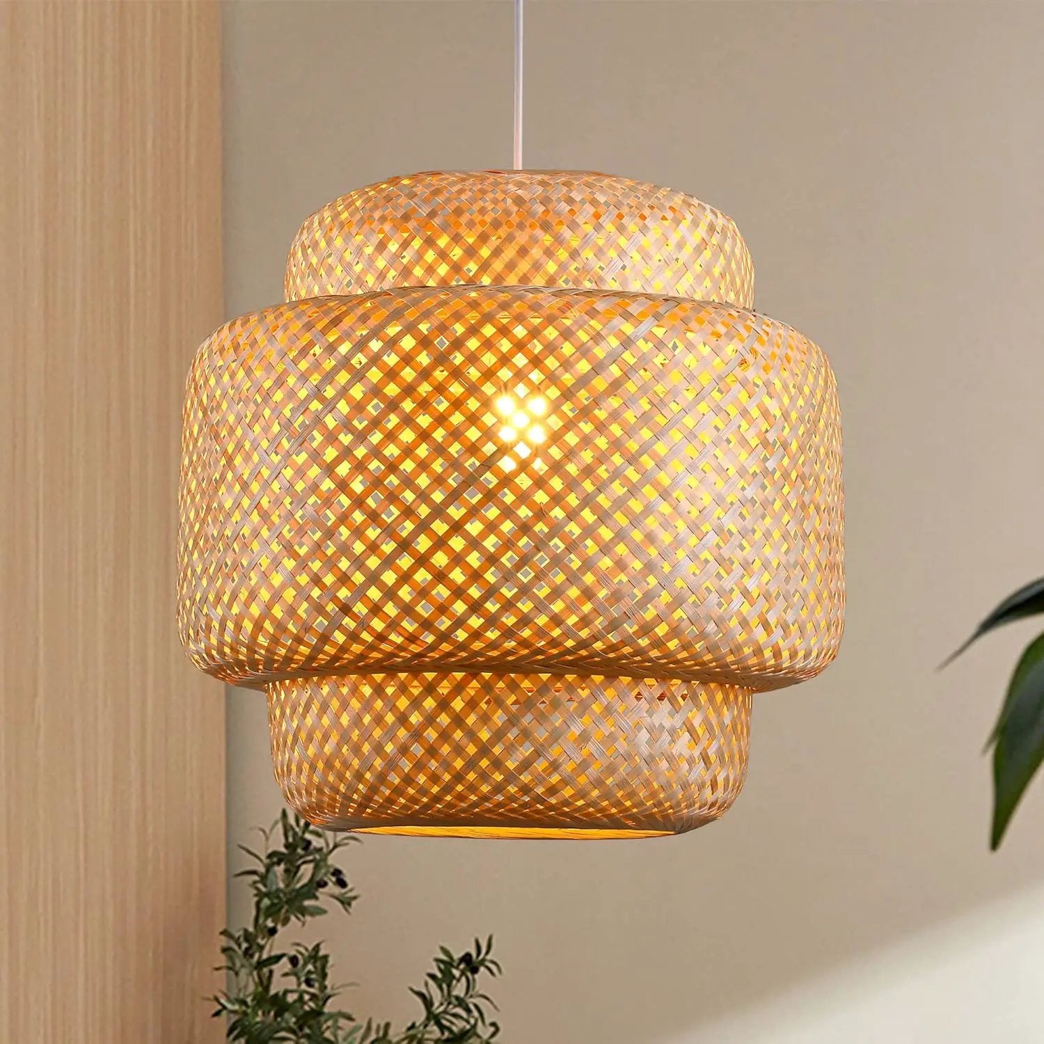 Bamboo Pendant Light - Boho Basket Chandelier Handmade Woven Pendant Light, Natural Wicker Rattan Hanging Chandelier for Kitchen Island Dining Room Living Room Porch by GreenHaven Gardens