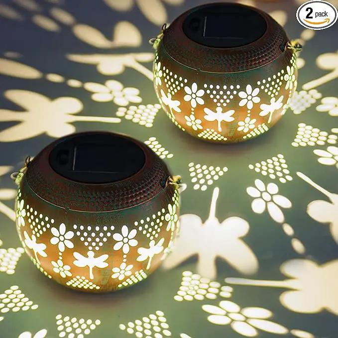 Starsoul 2 Pack Solar Lanterns Waterproof Outdoor, Dragonfly Hollow Out Metal Decoractive Hanging Solar Lantern Lights for Outside Garden Yard Porch Tabletop Patio Decor, Gardening Gifts for Women Mom by GreenHaven Gardens