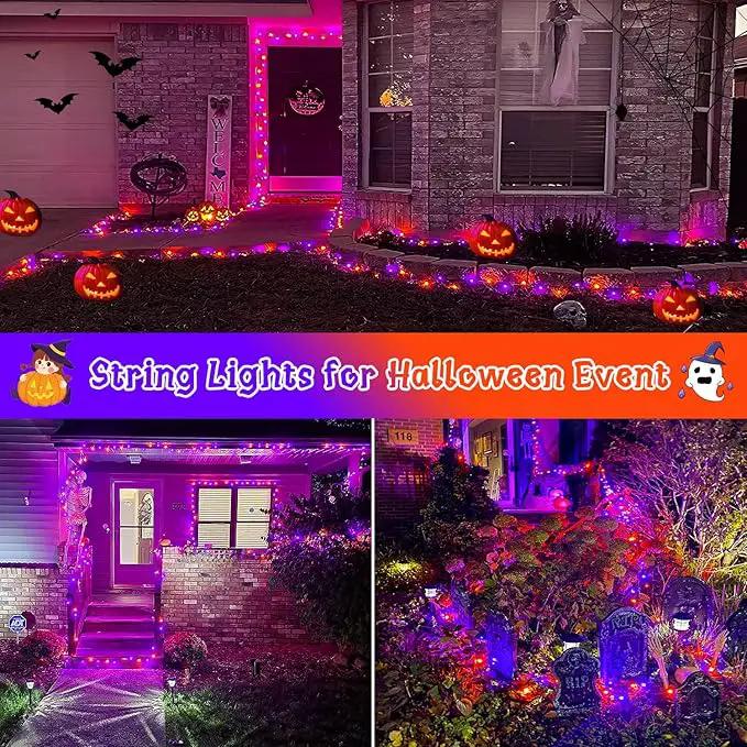 2 Pack Orange and Purple Halloween Lights, Total 151ft 400 LED Halloween Solar Lights Outdoor,8 Modes Solar String Lights Outdoor Waterproof by GreenHaven Gardens