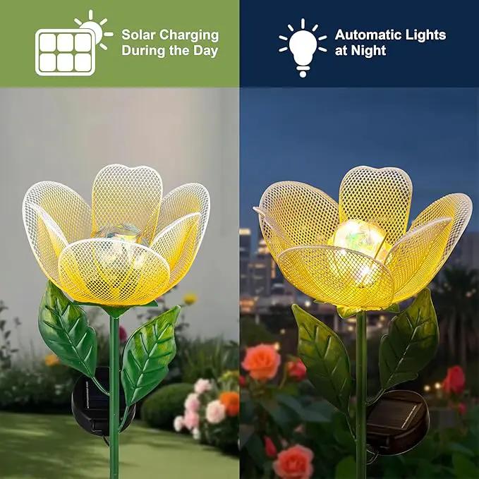 Solar Lights Outdoor Garden, 2 Pack Solar Powered Metal Flowers LED Breathing Light Waterproof,Solar Flowers for Outside Patio Lamp,Garden Gifts for Women,Landscape Lighting,Yard Pathway Decor by GreenHaven Gardens