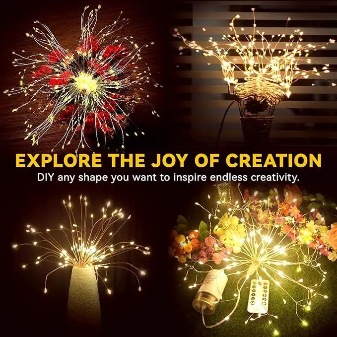 4 Pack Firework Lights - 120 LED Copper Wire String Lights with 8 Modes, Dimmable, Remote Controlled, Waterproof for Party, Home, Christmas, Garden, Outdoor Decoration by GreenHaven Gardens