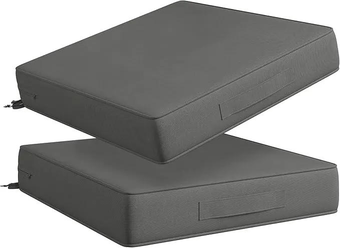 Codi Outdoor Chair Cushions 19x19 Inch, Waterproof Seat Cushion for Patio Furniture with Handles & Adjustable Straps, Fade Resistant - Set of 2, Grey by GreenHaven Gardens