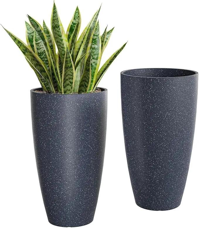 QCQHDU 21 inch Tall Planters for Indoor & Outdoor Plants, 2 Pack Sturdy Plant-Flower-Tree Pots for Front Porch Patio Deck Living Room Decor by GreenHaven Gardens