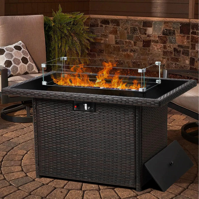LayinSun 44" Propane Gas Fire Pit Table, 55000 BTU Rectangular Fire Pit with Glass Wind Guard for Outside Patio Deck Garden Backyard by GreenHaven Gardens